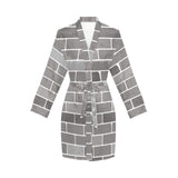 Brick Printed Pattern Print Design 05 Women's Long Sleeve Belted Night Robe