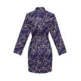 Eggplant Pattern Print Design 04 Women's Long Sleeve Belted Night Robe