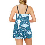 Cute shark pattern Chest Sexy Pleated Two Piece Swim Dress