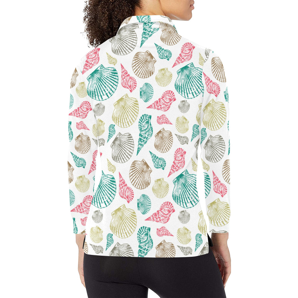 Colorful shell pattern Women's Long Sleeve Polo Shirt