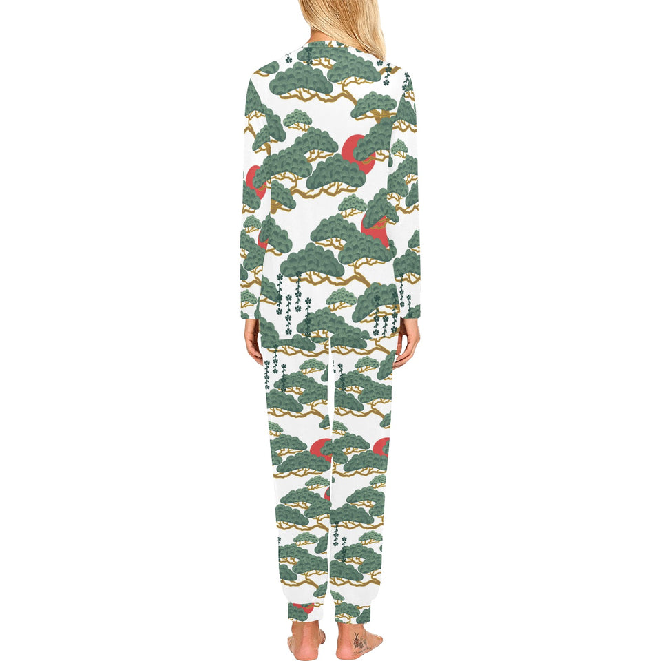Bonsai red sun japanese pattern Women's All Over Print Pajama Set