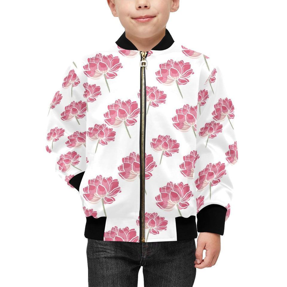 Pink lotus waterlily pattern Kids' Boys' Girls' Bomber Jacket