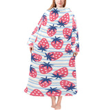 Strawberry pattern blue lines background Blanket Robe with Sleeves