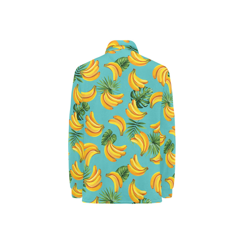 Banana Palm Leaves pattern background Women's Long Sleeve Polo Shirt