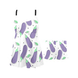 Eggplant Pattern Print Design 05 Chest Sexy Pleated Two Piece Swim Dress