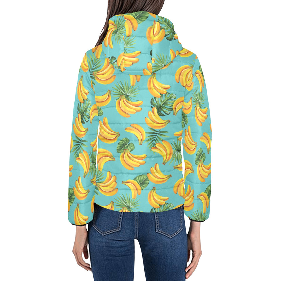 Banana Palm Leaves pattern background Women's Padded Hooded Jacket