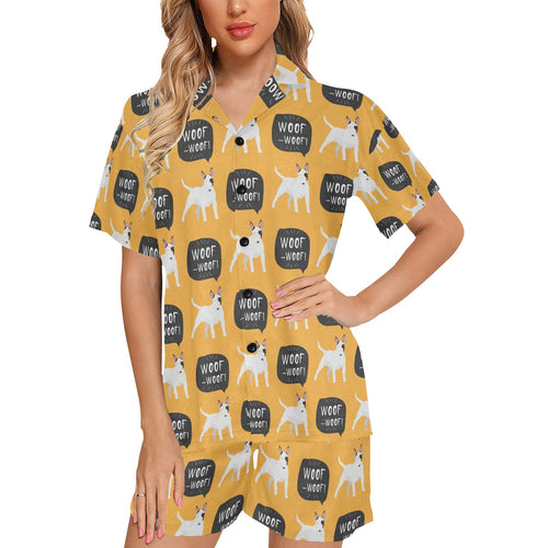 Bull Terrier Pattern Print Design 03 Women's V-Neck Short Pajama Set