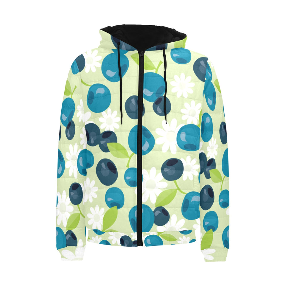 blueberry flower pattern Men's Padded Hooded Jacket