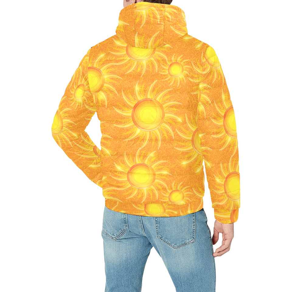 Sun orange background Men's Padded Hooded Jacket