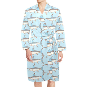 Swordfish Pattern Print Design 01 Men's Long Sleeve Belted Night Robe