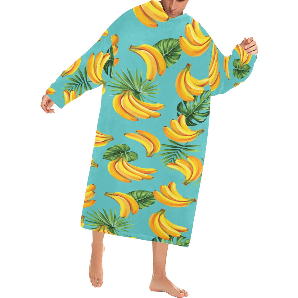 Banana Palm Leaves pattern background Blanket Robe with Sleeves