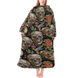 Skull rose humming bird flower pattern Blanket Robe with Sleeves