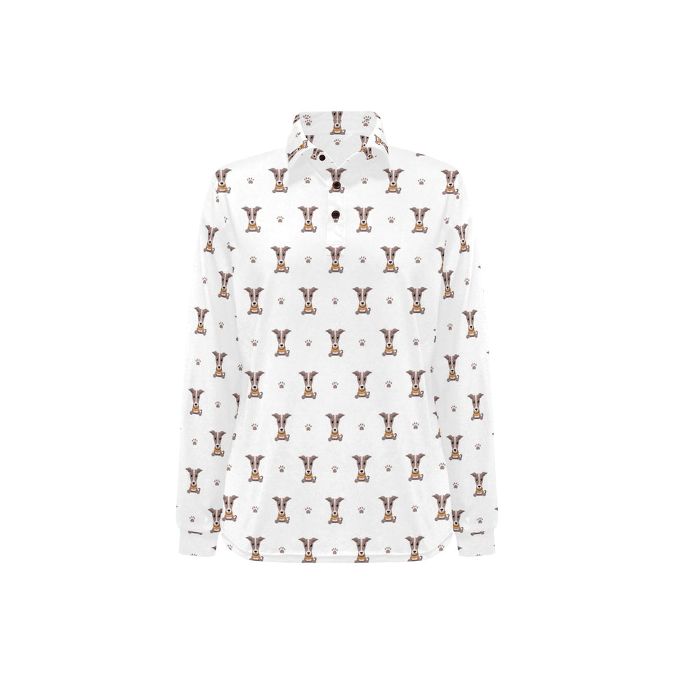 Greyhound Pattern Print Design 05 Women's Long Sleeve Polo Shirt