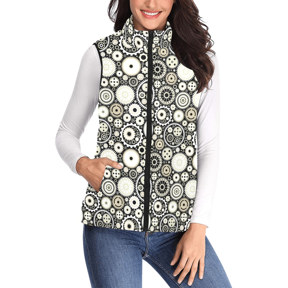 Gear Pattern Print Design 02 Women's Padded Vest