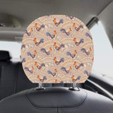 Cute rooster chicken cock floral ornament backgrou Car Headrest Cover