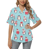 Cute penguin christmas  design pattern Women's All Over Print Hawaiian Shirt