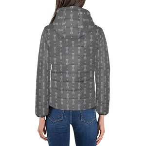 Engine Piston Black Background Pattern Design 02 Women's Padded Hooded Jacket