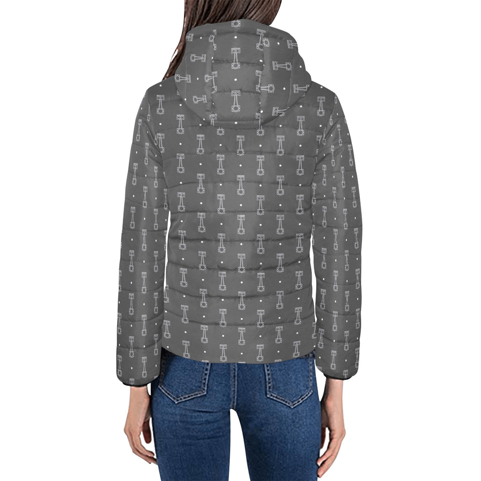 Engine Piston Black Background Pattern Design 02 Women's Padded Hooded Jacket