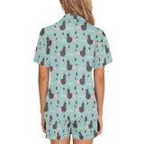 poodle dog green background Women's V-Neck Short Pajama Set