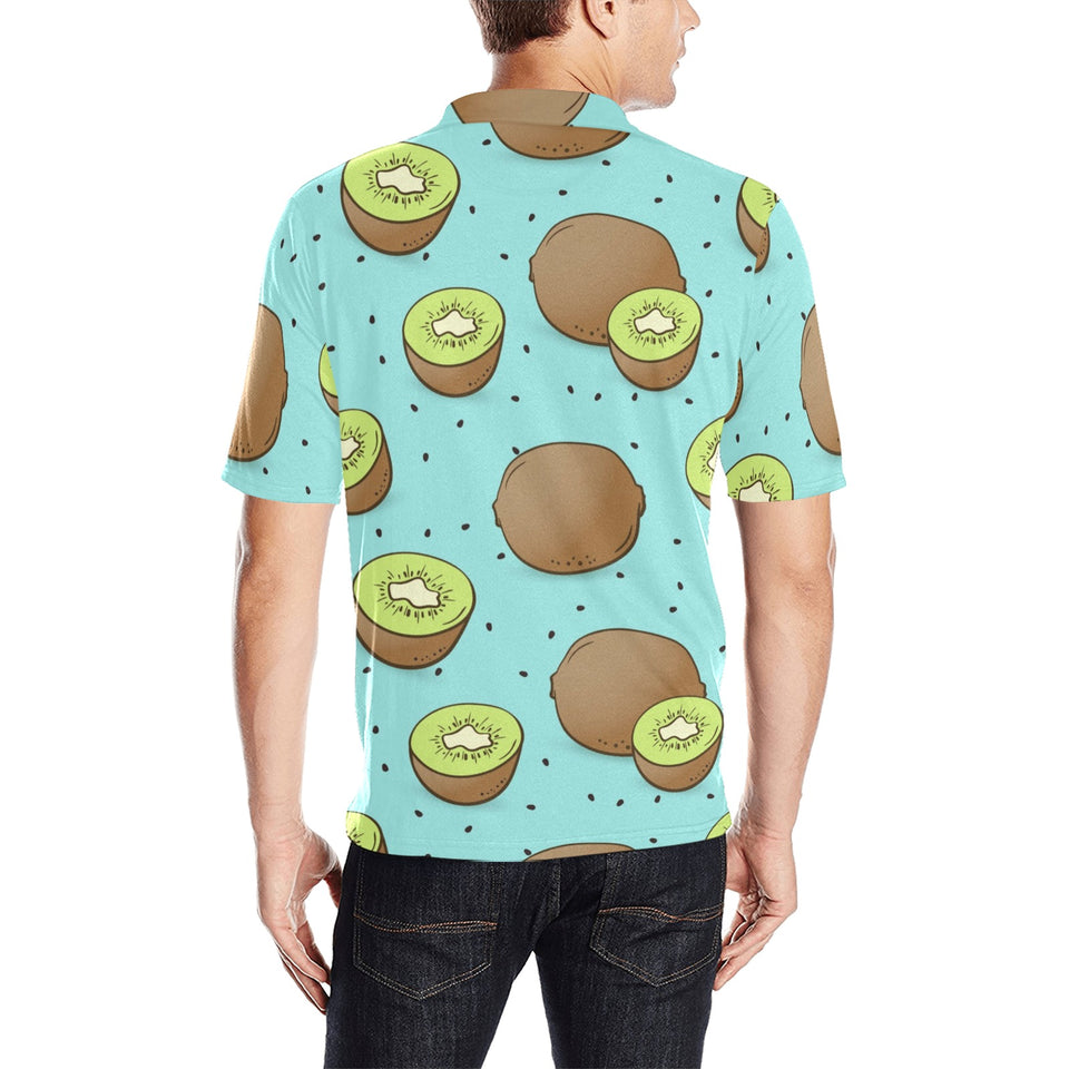 Kiwi blue background Men's All Over Print Polo Shirt