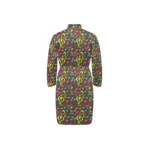 Music Notes Pattern Print Design 05 Men's Long Sleeve Belted Night Robe