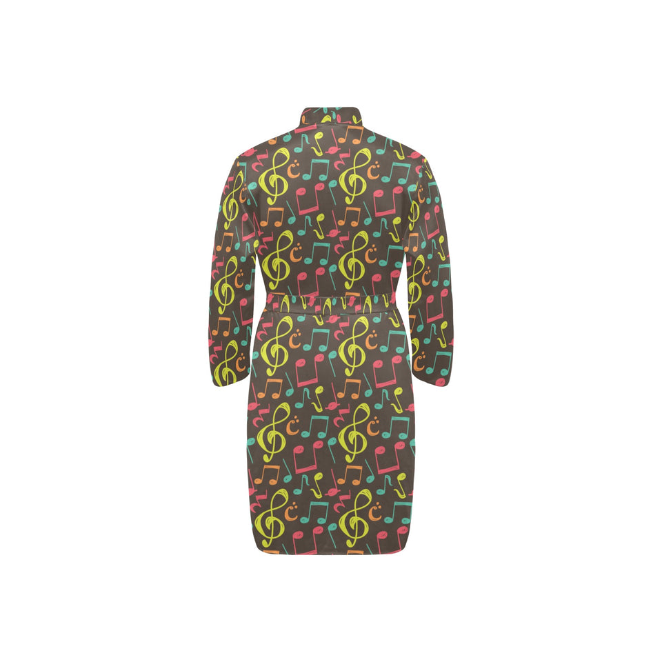 Music Notes Pattern Print Design 05 Men's Long Sleeve Belted Night Robe