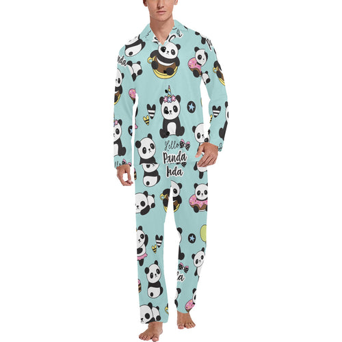 Cute baby panda pattern Men's Long Pajama Set