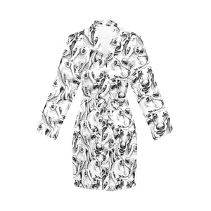 Greyhound Pattern Print Design 01 Women's Long Sleeve Belted Night Robe