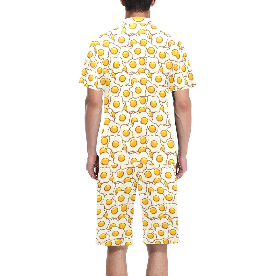 Fried Eggs Pattern Print Design 02 Men's V-Neck Short Pajama Set