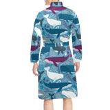 Whale design pattern Men's Long Sleeve Belted Night Robe