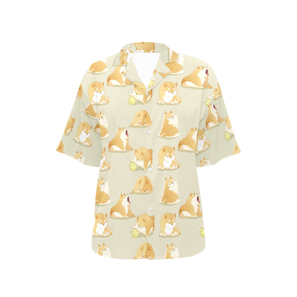 Cute fat shiba inu dog pattern Women's All Over Print Hawaiian Shirt