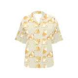 Cute fat shiba inu dog pattern Women's All Over Print Hawaiian Shirt