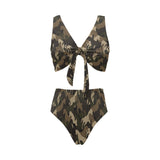 Horse Camouflage Pattern Chest Bowknot High Waisted Bikini Swimsuit