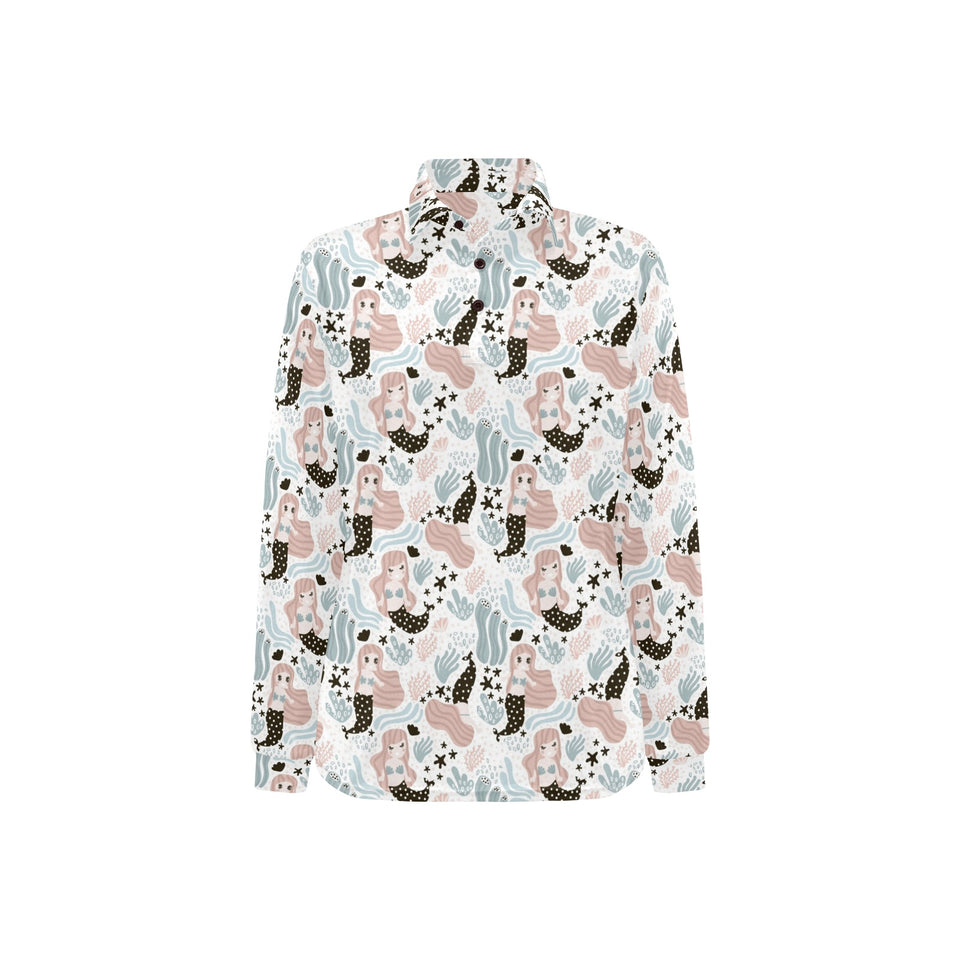 cute mermaid pattern Women's Long Sleeve Polo Shirt