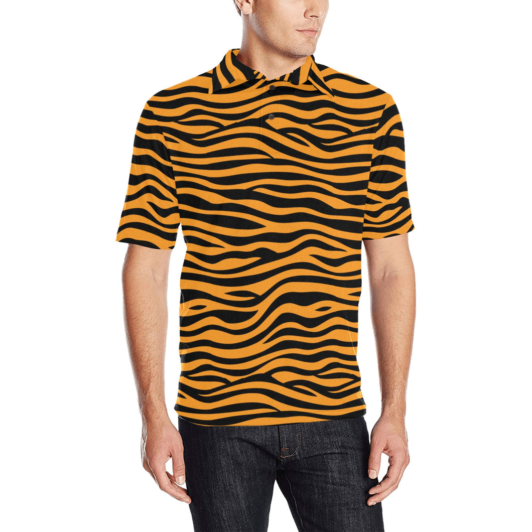 Bengal tigers skin print pattern background Men's All Over Print Polo Shirt