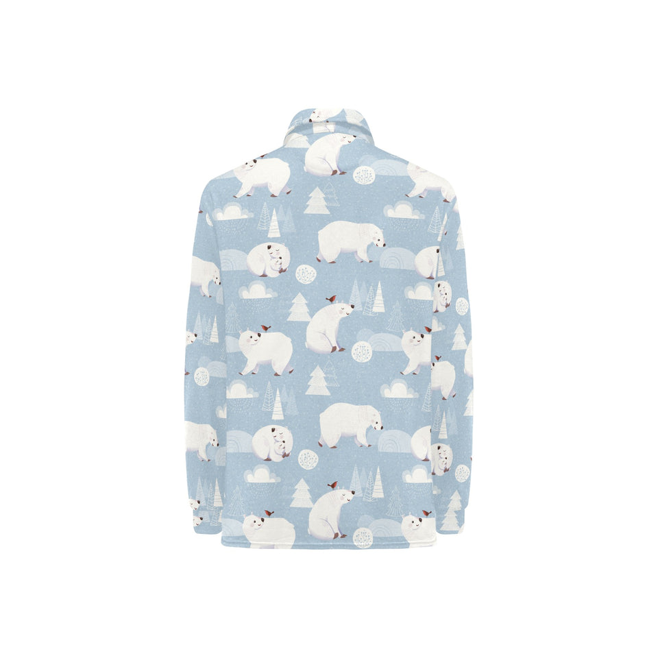 Cute polar bears Christmas decoration pattern Women's Long Sleeve Polo Shirt