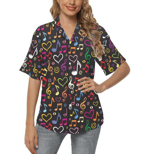 Music Notes Pattern Print Design 02 Women's All Over Print Hawaiian Shirt