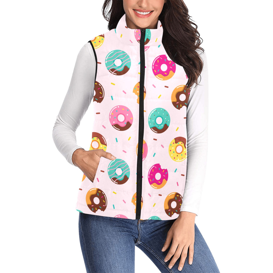 Donut pattern glaze pink background Women's Padded Vest