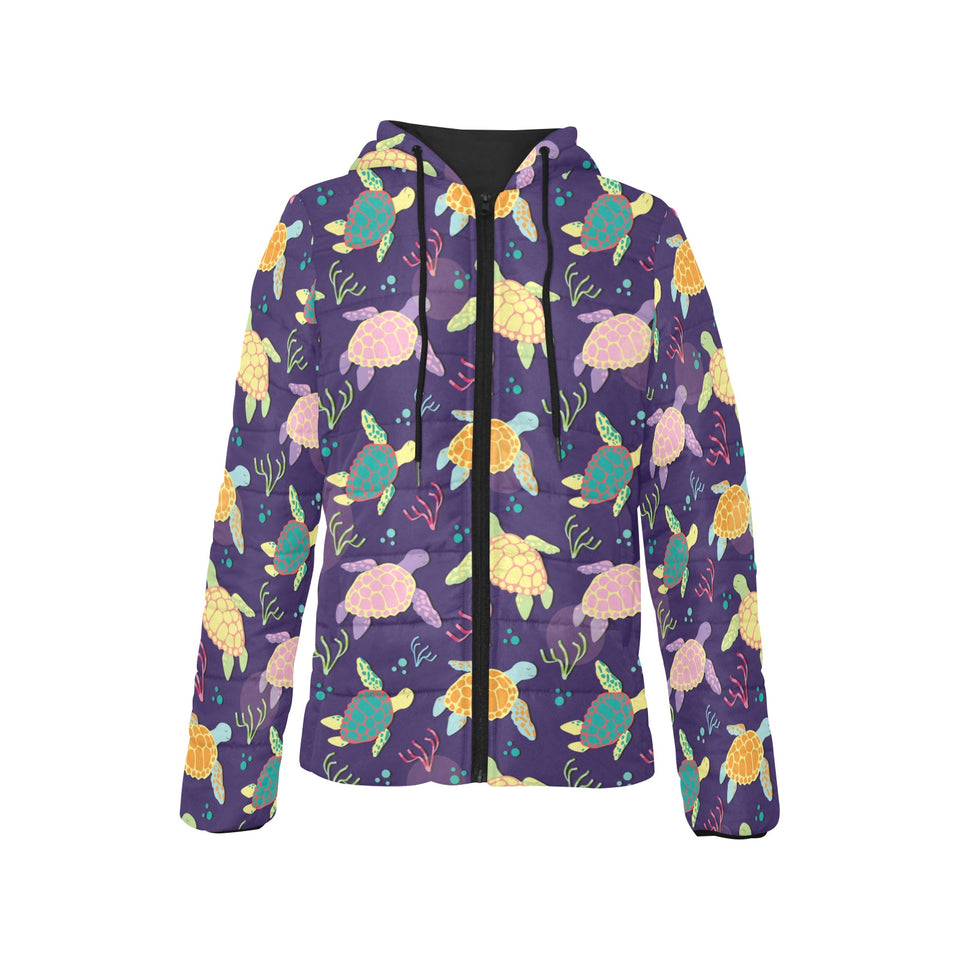 Colorful sea turtle pattern Women's Padded Hooded Jacket