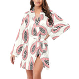 papaya pattern Women's Long Sleeve Belted Night Robe