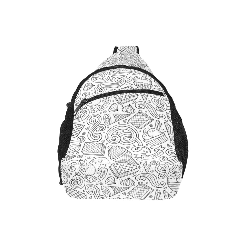 Cartoon hand drawn ice cream black white All Over Print Chest Bag
