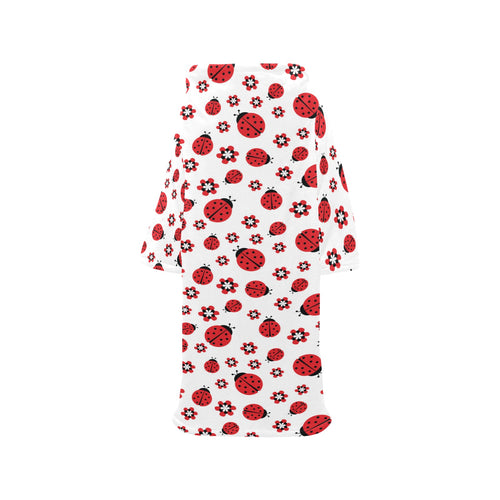 Ladybug Pattern Print Design 04 Blanket Robe with Sleeves