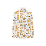 Cute dog corgi striped background pattern Women's Long Sleeve Polo Shirt