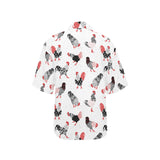 Cool rooster chicken cock floral ornament backgrou Women's All Over Print Hawaiian Shirt