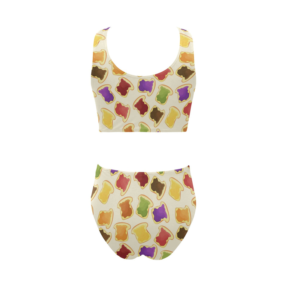 Bread Toast Pattern Print Design 02 Chest Bowknot High Waisted Bikini Swimsuit