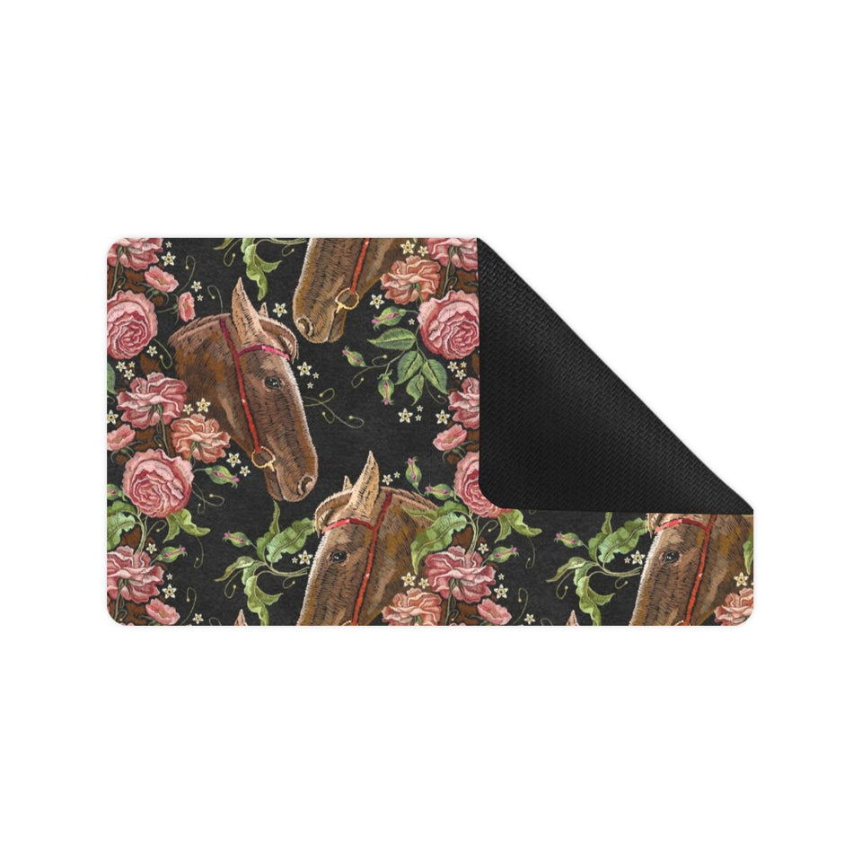 Horse head wild roses pattern Doormat