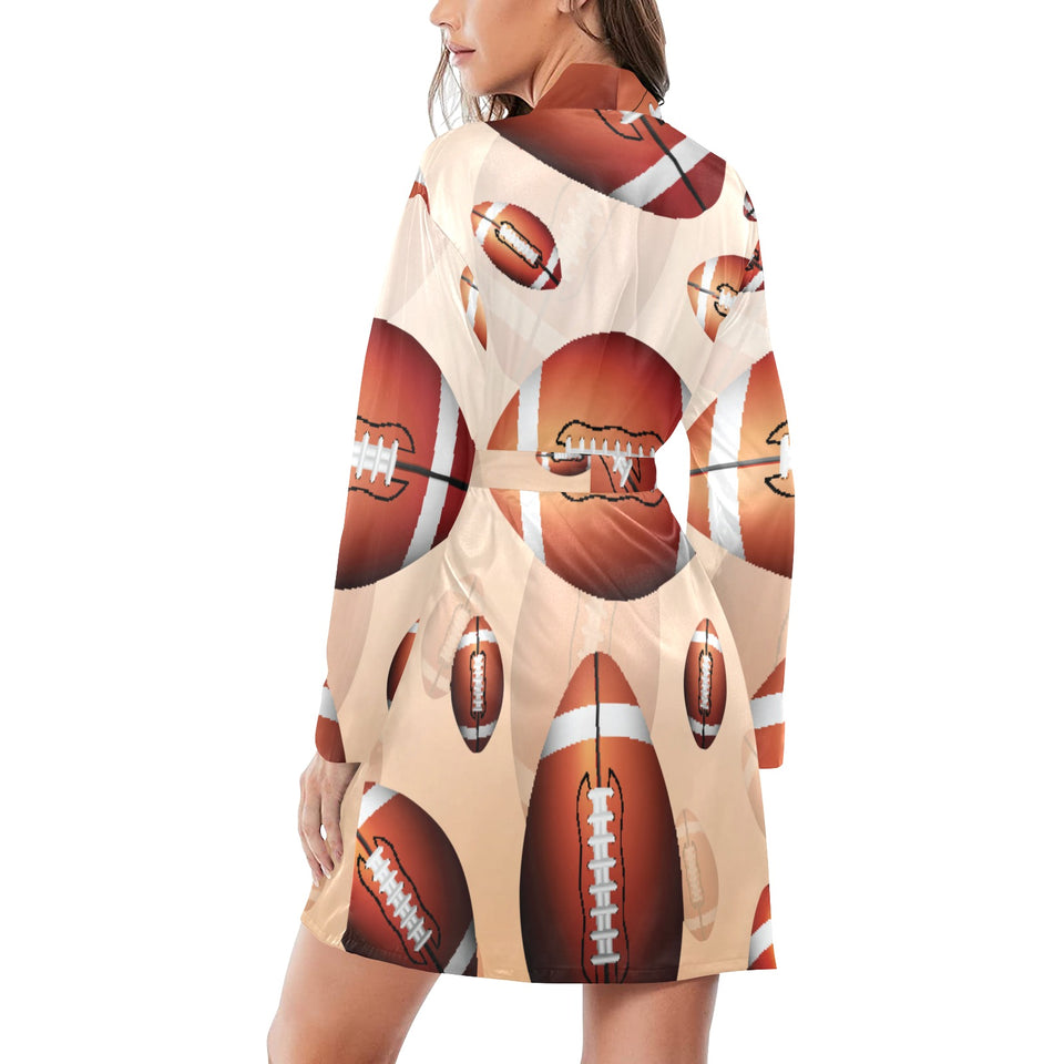 American football ball design pattern Women's Long Sleeve Belted Night Robe