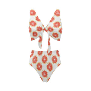 Grapefruit pattern Chest Bowknot High Waisted Bikini Swimsuit