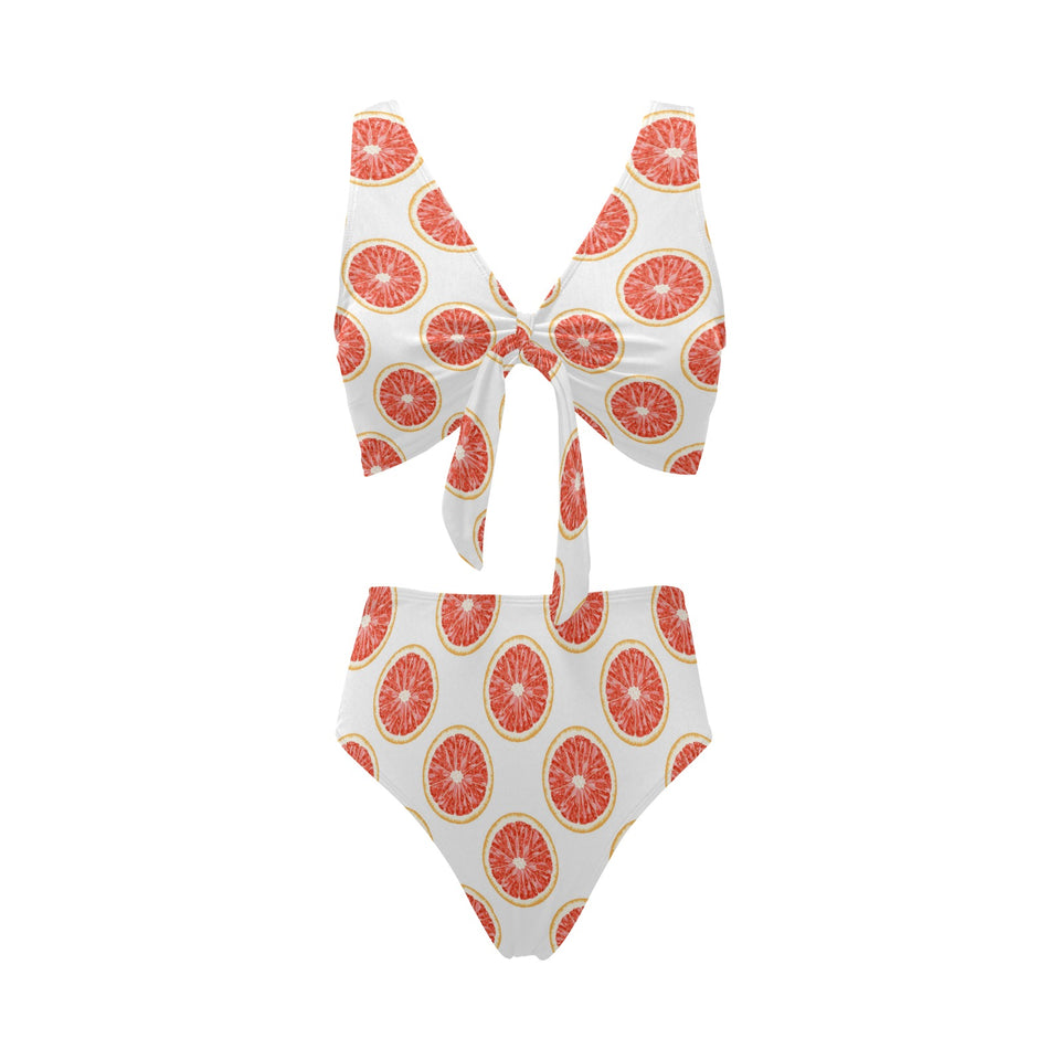 Grapefruit pattern Chest Bowknot High Waisted Bikini Swimsuit