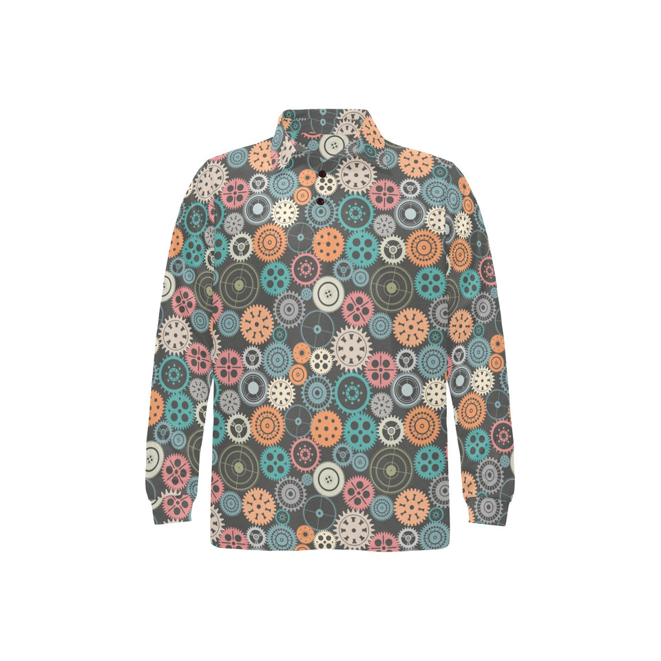 Gear Pattern Print Design 05 Men's Long Sleeve Polo Shirt